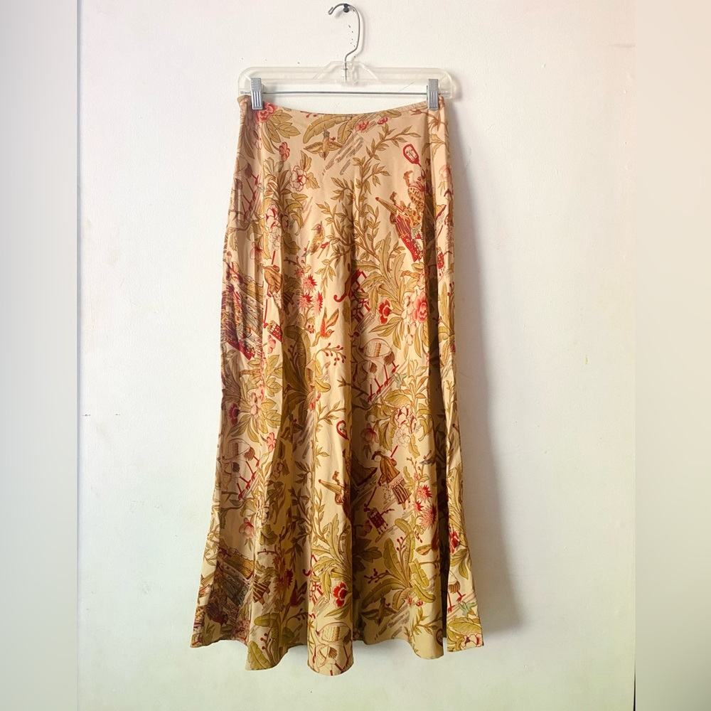 Vintage 90’s 100% silk Banana Republic Asian print midi skirt size/4